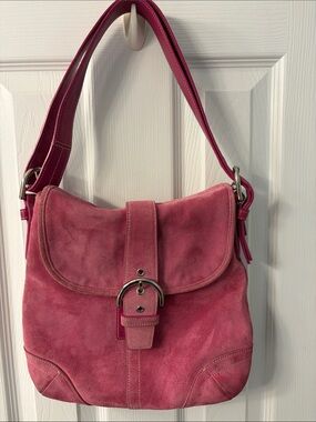 Vintage coach Pink Suede Shoulder Bag with Buckle Strap
